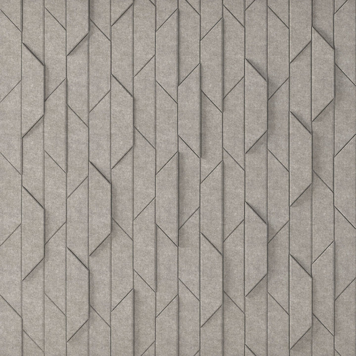 Taupe End Grain HarmonyCARV PET felt wall tiles in a geometric pattern