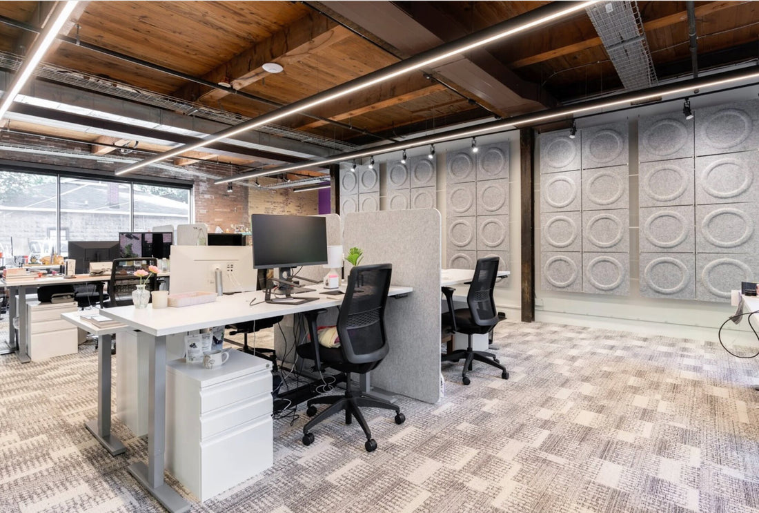 Halo Harmony3D acoustic felt hanging panels in a customer office installation