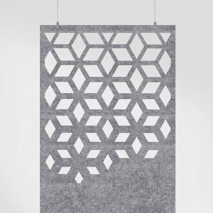 Jig Cutaway HarmonyDIVDR gray felt panel with geometric cutout.