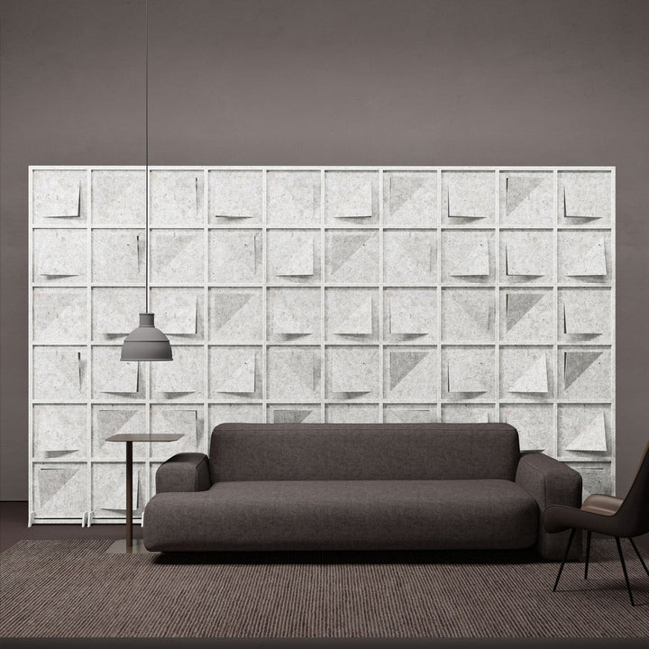 Joist HarmonyBLOKS white terrazzo acoustic divider wall.