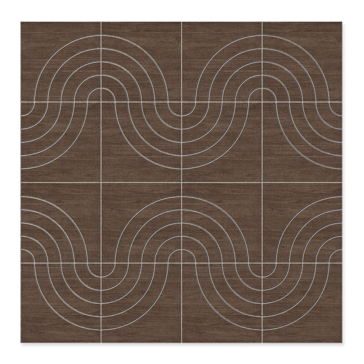 Brown wood-grain Arc HarmonyCARV acoustic wall panels in a modern interior