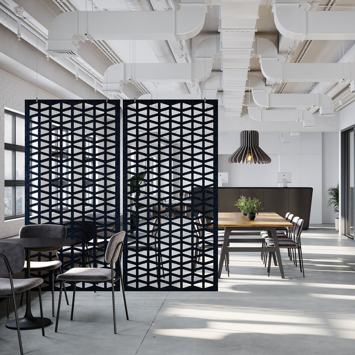 Sequence HarmonyDIVDR hanging panels used as an acoustic room divider.